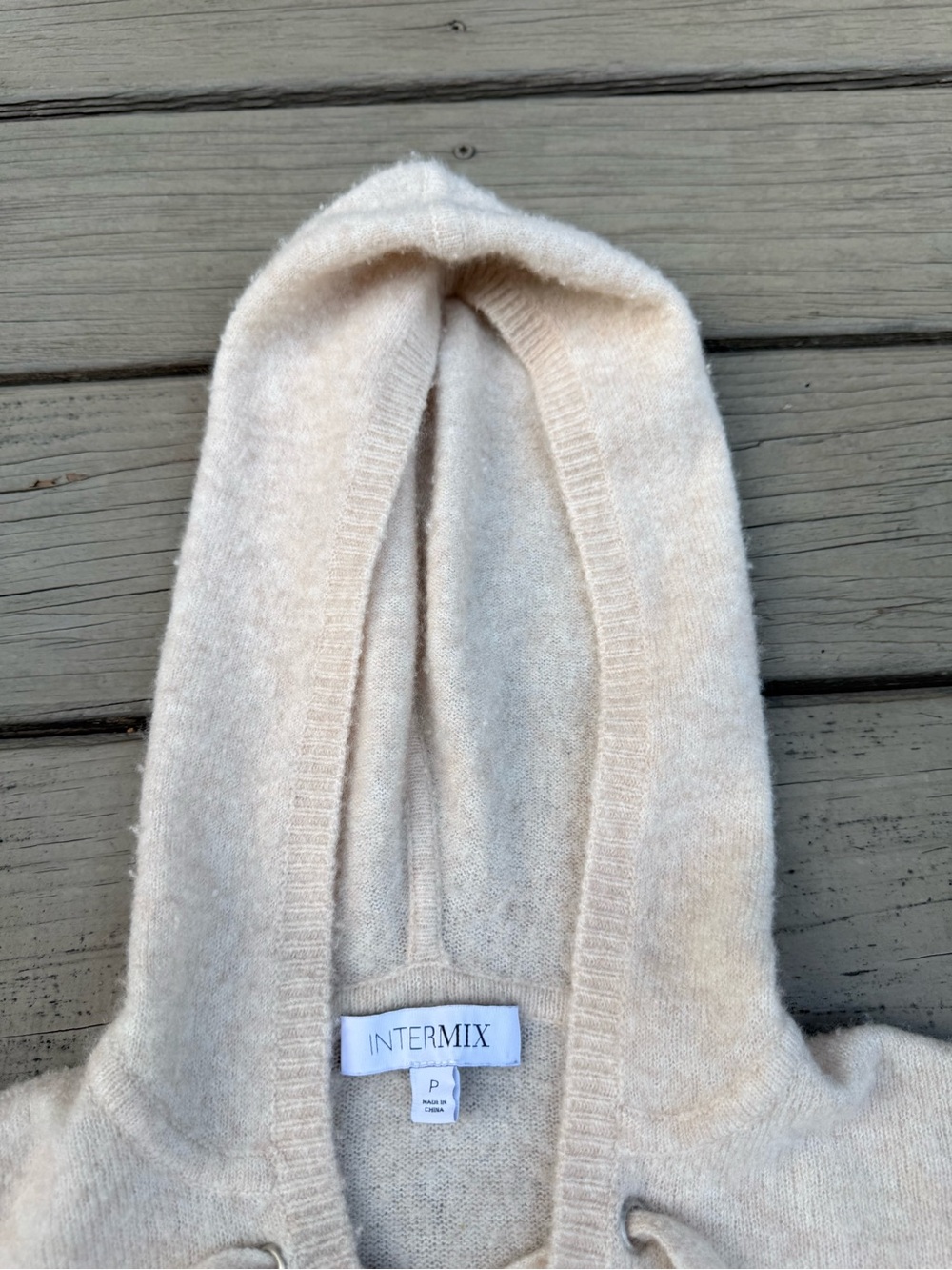 INTERMIX Lace-Up Hoodie Sweater in Light Beige - Picture 4 of 16